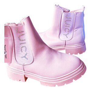 Juicy MSRP $68 Rhinestone Light Pink Ankle Boots Faux Fur Lining size 5 NWT